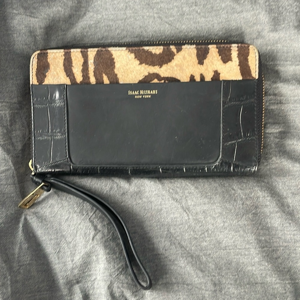 Isaac Mizrahi Animal Print Genuine Leather Oversized Wallet